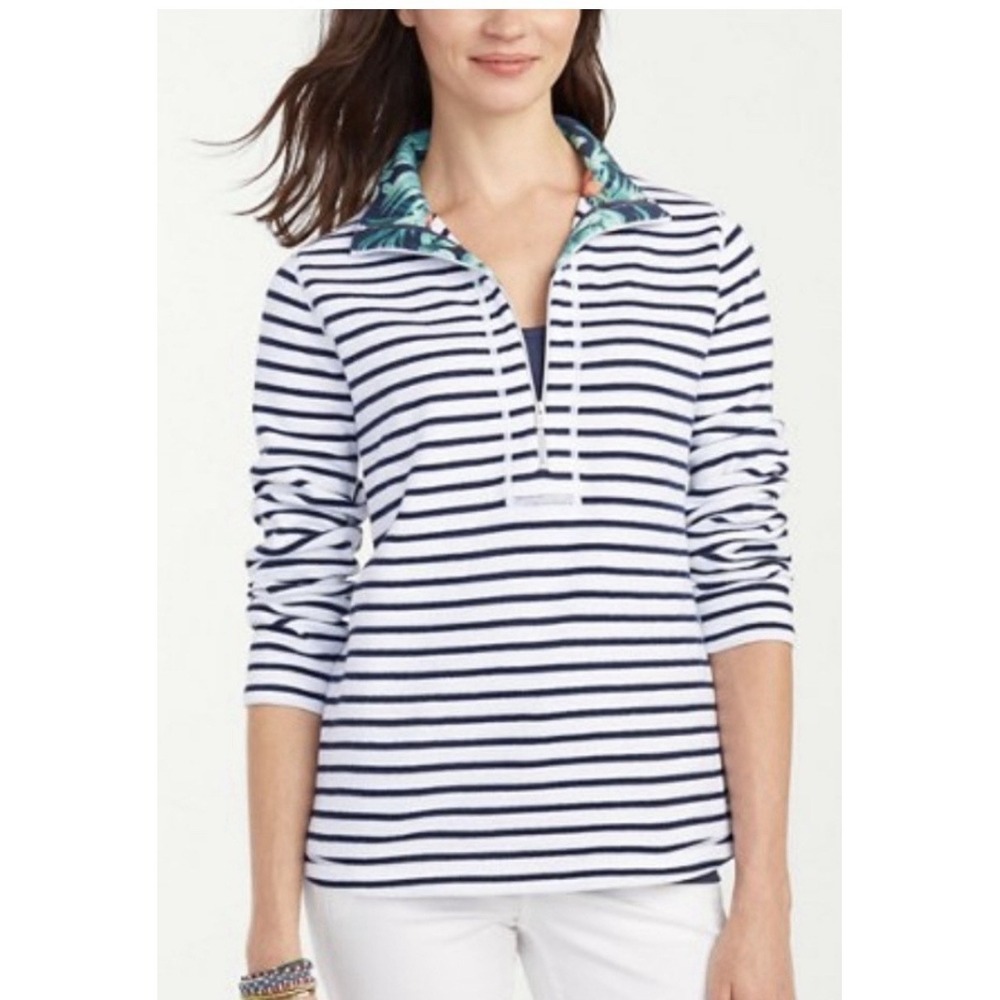Tommy Bahama Navy Striped Pullover 1/2 Zip Shirt SZ LG Tropical Collar